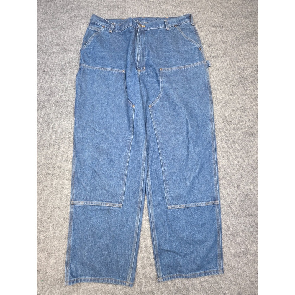Carhartt B73 DST Double Knees Loose Blue Denim Jeans Mens 40x32 (FITS 37x31)